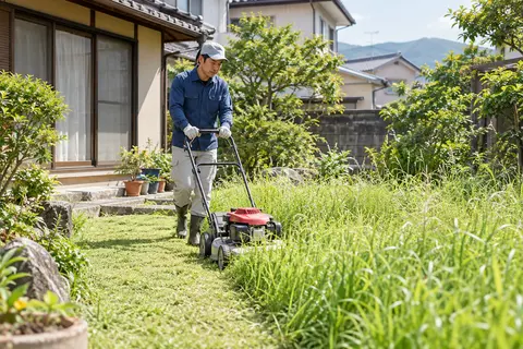 草刈り作業を行っているご自宅の庭